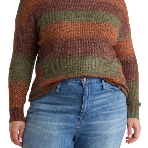 Belldini Ombré’ Mock Neck Pullover Sweater - Olive, Rust Multi Colored . - Picture 3 of 3